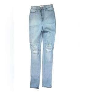 Vibrant Blue High Rise Distressed Jeans